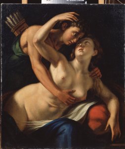 ""Venus och Adonis"" Målning av Luca Cambiaso (eller Cambiasi, Cangiagio) dit Lucchetto da Genova) (1527-1585) 1500-talet Mykolaiv (Nikolaiev) Regionala Wereshchagin Art Museum, Ukraina