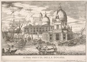 Skylt 61: Utsikt över tullhuset Dogana da Mar vid sammanflödet av Canal Grande a..., 1703.