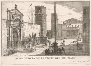 Skylt 63: Vy över porten till varvet och vapenhuset Arsenale, Venedig, 1703, fr..., 1703. av Luca Carlevarijs