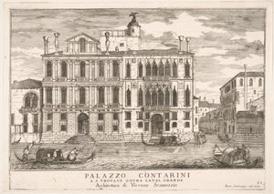 Skylt 85: Utsikt över Contarini-palatset i Campo San Trovaso, Venedig, 1703, från The build..., 1703. av Luca Carlevarijs