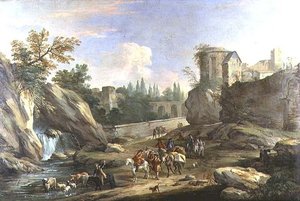 Resenärer i Campagna av Luca Carlevaris