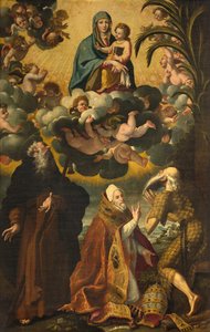 Sankt Antonius, Madonnas och barnets altare med de heliga Anthony Abbot Paul Eremit och påven Gregory XIV, Luke Cattapane 1593 av Luca Cattapane