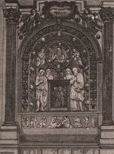 Altaret i Santa Maria delle Grazie-kyrkan, av Luca della Robbia, Montepulciano, Toscana, Italien, träsnitt från Le cento citta d