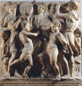 Barn och keruber som dansar, sjunger och spelar, detalj av Cantoria (körgalleri) av Luca Della Robbia