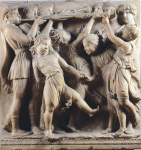 Barn och keruber som dansar, sjunger och spelar, detalj från Cantoria (körgalleri) av Luca Della Robbia