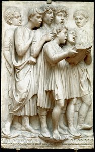 La cantoria eller barn som sjunger i kör - Marmorrelief (höjd 348 cm), av Luca della Robbia (ca 1400-1482)