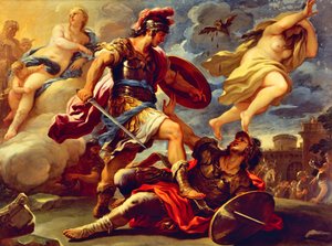 Aeneas besegrar Turnus, av Luca Giordano (1634-1705), olja på duk