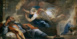 Barock : The Dream of St. Joseph par Giordano, Luca (1632-1705), ca 1696. Olja på duk, 97x187. Konsthistoriska museet, Vienne av Luca Giordano