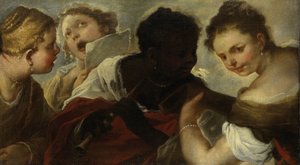 Fyra kvinnor som gör musik av Luca Giordano