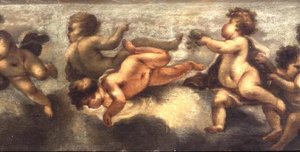 Putti disporting (papper på duk) (central detalj) (se även 67091-94) av Luca Giordano