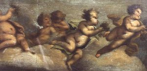 Putti disporting (papper på duk) (detalj till vänster) (se även 67087-90) av Luca Giordano