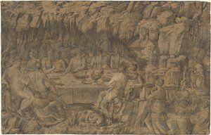 Acheloüs bankett, ca 1545 (teckning med penna och bläck)