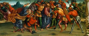 Capture of Christ, detalj från Predella of Lamentation over Dead Christ av Luca Signorelli (1441-50 - 1523), tempera på trä, 270x240 cm av Luca Signorelli