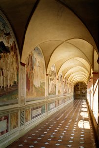 Inifrån utsikt över Benediktinerklostret Monte Oliveto Maggiore i Siena av Luca Signorelli