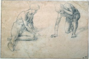 Två nakna män på huk Teckning av Luca Signorelli (1441-1523) 1400-talets sön. 0,31x0,7 m Paris, Louvren