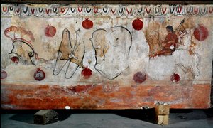 En ryttare och de olika elementen i hans rustning Lucanian fresk från 300-talet f.Kr., från nekropolen i Paestum, Italien. Museo nazionale archeologico, Paestum