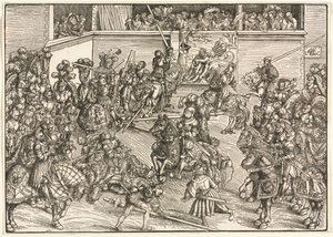 Den andra turneringen med gobelängen av Sampson och lejonet av Lucas Cranach