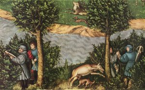 En hjortjakt med kurfursten Friedrich den vise
 Detalj av Lucas Cranach the Elder