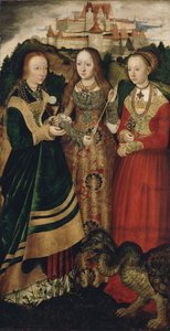 Altartavla med Sankta Catharinas martyrskap, högra flygeln: Sankta Barbara, Ursula och Margareta av Lucas Cranach the Elder