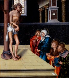 Tyska: Christus als Schmerzensmann an der Geißelsäule Kristus som smärtornas man av Lucas Cranach the Elder