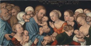 Tyska: Lasset die Kindlein zu mir kommen (Christus segnet die Kinder) Låt de små barnen komma till mig (Kristus välsignar barnen) av Lucas Cranach the Elder