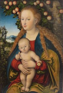 Tyska: Madonna und Kind unter dem Apfelbaum Madonna och barnet under äppelträdet / Jungfrun och barnet under ett äppelträd av Lucas Cranach the Elder