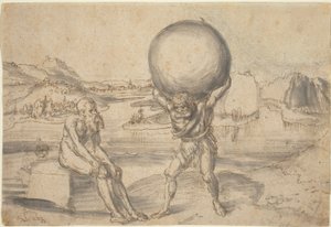 Hercules relieving Atlas of the Globe av Lucas Cranach the Elder