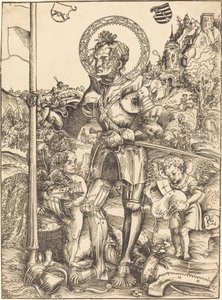 Saint George stående, med två änglar av Lucas Cranach the Elder