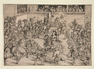 Den andra turneringen (med Tapeten av Simson och Lejonet) av Lucas Cranach the Elder