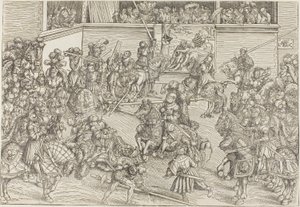 Den andra turneringen med en gobeläng föreställande Simson och lejonet av Lucas Cranach the Elder