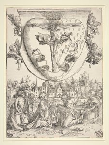 Jungfrun, Saint John, Saint Lawrence och Saint Roch med det heliga hjärtats armar av Lucas Cranach the Elder