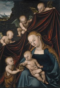 Jungfrun och barnet med Johannes och änglar av Lucas Cranach the Elder