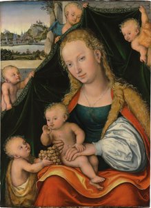 Tyska: Madonna und Kind mit dem Johannesknaben und Engeln Jungfrun och barnet med spädbarnet Johannes Döparen och änglarna av Lucas Cranach the Younger