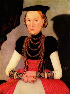 Tyska: Weibliches Bildnis / Bildnis einer Frau (eine geborene Hoffmann aus Leipzig) Kvinnoporträtt / Porträtt av en kvinna (en född Hoffmann från Leipzig) av Lucas Cranach the Younger