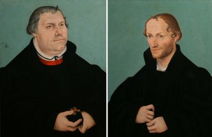 Porträtt av Martin Luther amp; Porträtt av Philippe Melanchthon av Lucas Cranach the Younger
