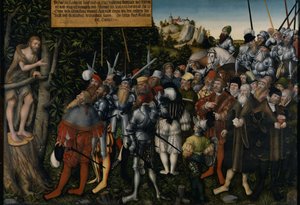 Johannes Döparens predikan, 1549 av Lucas Cranach the Younger
