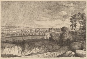 Regnigt landskap av Lucas Emil Vosterman, after Lodewijk de Vadder