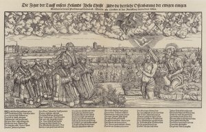 Fredrik III, kurfurst av Sachsen och Martin Luther bevittnar Kristi dop (gravyr;)