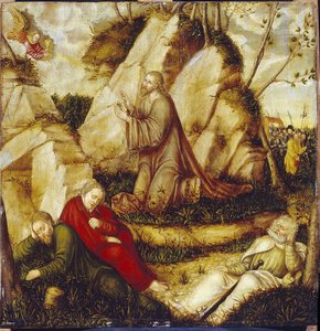 Agony in the Garden of Olives (Agony in the Garden). Målning av Lucas Cranach, den äldre (1472-1553), olja på trä. tysk konst av Lucas the Elder Cranach