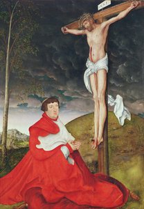 Albert, kardinalkurfursten av Mainz vid foten av korset (olja på panel) av Lucas the Elder Cranach