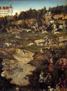 Jakt för att hedra Karl V på Torgau slott (Tyskland). Detalj. Målning av Lucas Cranach (1472-1553) av Lucas the Elder Cranach