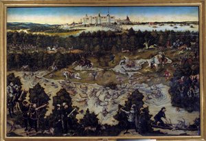 Jakt för att hedra Karl V på Torgau slott i Tyskland Målning av Lucas Cranach den äldre (1472-1553) 1544. Madrid. Musee Du Prado - Jakt för att hedra Karl V på slottet Torgau i Tyskland. Målning av Lucas Cranach den äldre (1472-1553) 1544. P av Lucas the Elder Cranach
