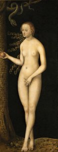 Renässansen: Människans fall: Eve par Cranach, Lucas, the Elder (1472-1553), ca 1510-1520. Olja på trä av Lucas the Elder Cranach