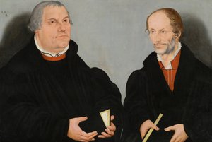 Martin Luther (1483-1546) och Philipp Melanchthon (1497-1560) av Lucas the Younger Cranach