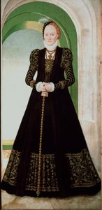 Porträtt av Anne av Danmark (1532-1585) Hustru till kurfurst Augustus av Sachsen (1526-1586) Målning av Lucas Cranach den unge (1515-1586) 1565 Sön. 215x104 cm Wiens konsthistoriska museum