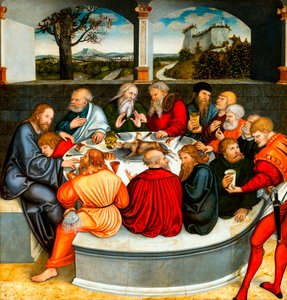 Nattvarden (med Luther bland apostlarna). Reformationsaltartavlan av Cranach, Lucas, den yngre (1515-1586)