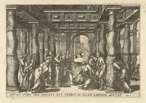 Christ en de overspelige kvinna De tretton mest eleganta och utsmyckade ikonerna i Nya testamentet i templet (serietitel) av Lucas van Doetechum