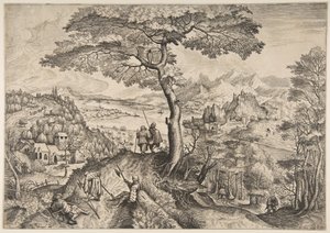 Soldiers at Rest Milites Requiescentes from The Large Landscapes, ca. 1555-56 av Lucas van Doetecum