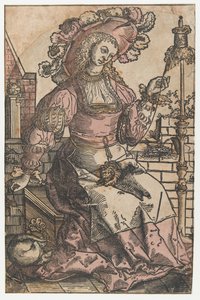 Spinnande kvinna av Lucas van Leyden (attributed to)