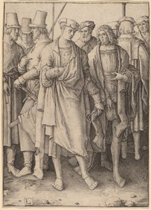 En ung man med åtta beväpnade män av Lucas van Leyden